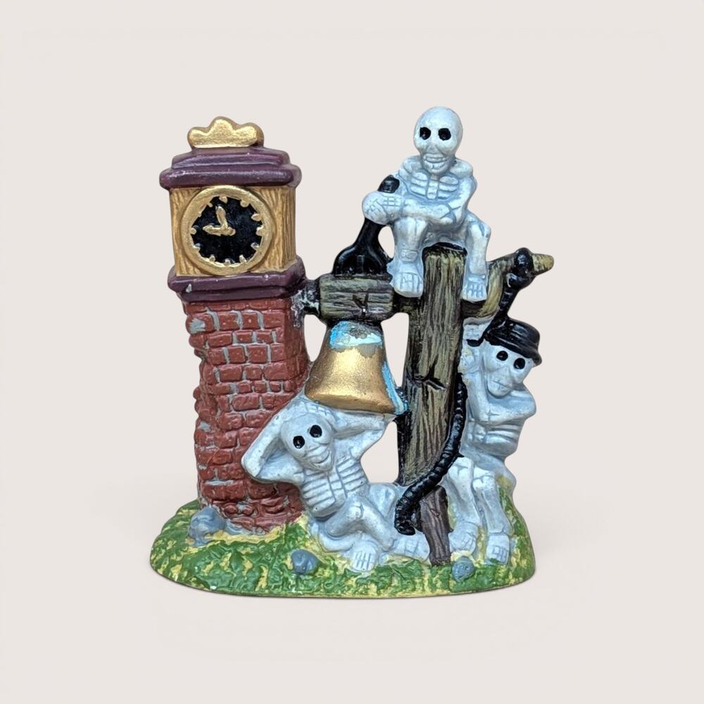 Vintage Ceramic Skeletons Clock Tower Halloween Figurine